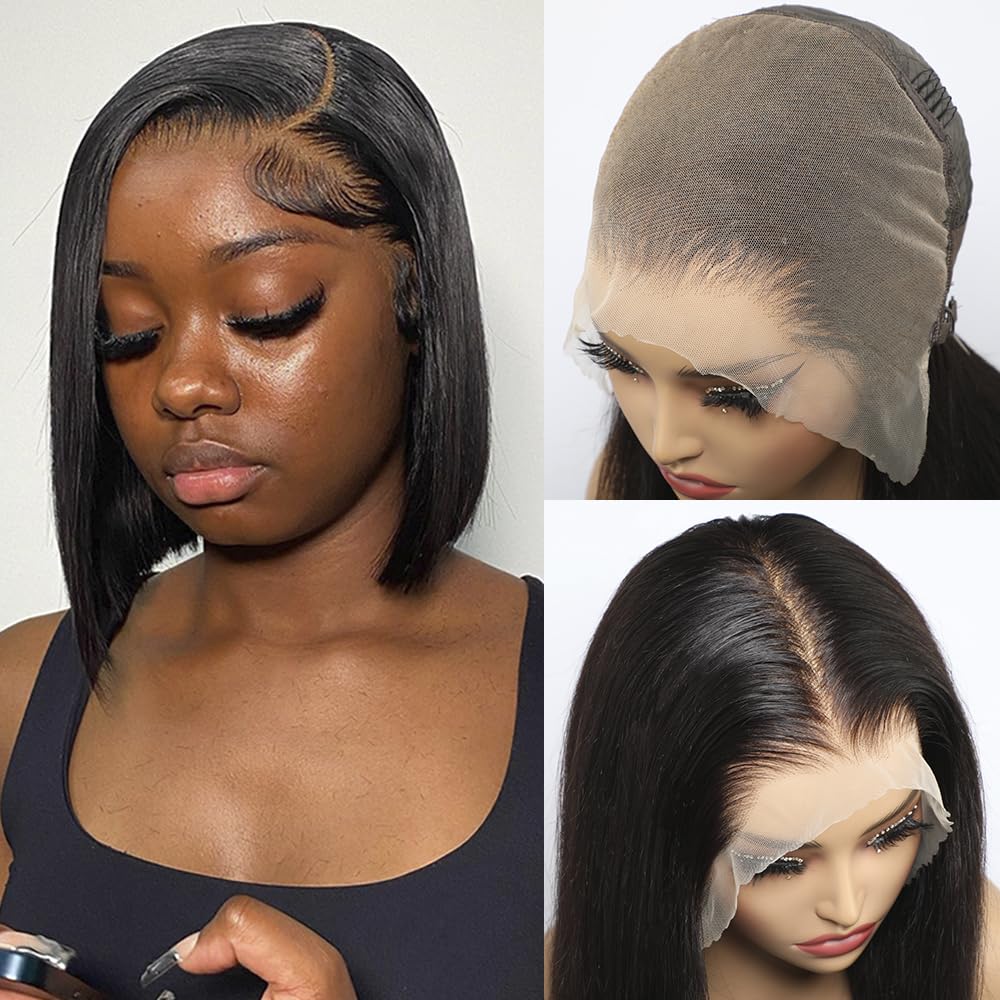 Photo 1 of CYSDRH Bob Wig Human Hair Pre Bleached Invisible Knots Full 13x6 HD Lace Front Bob Wigs for Black Women 200% Density Glueless Wigs Human Hair Pre Plucked Pre Cut - 14 Inch 13x6 Glueless Bob Wig