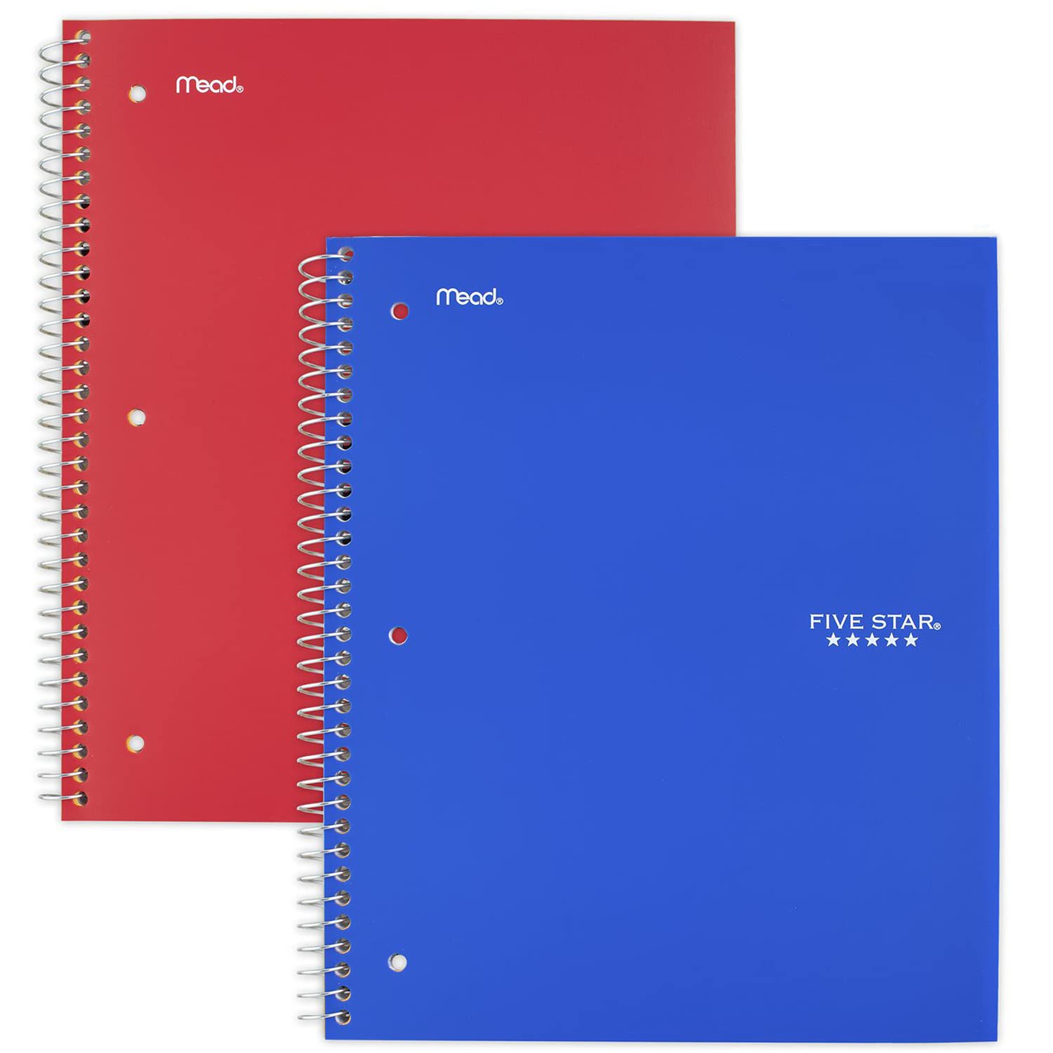 Five Star Spiral Notebooks 1 Subject, Wide Ruled Paper, 100 Sheets, 10-1/2 x 8 Inches, Green, Purple, Pack of 2 (38217) Blue/red