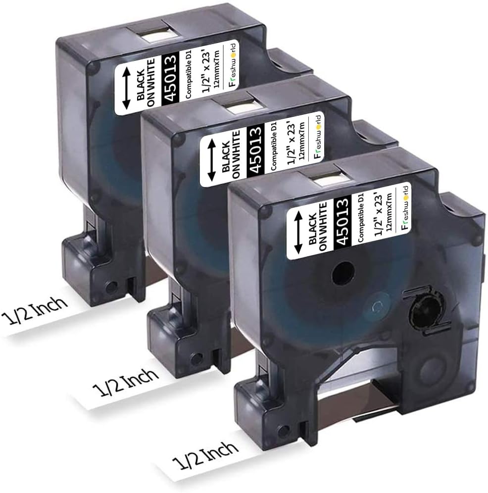 Freshworld Compatible Tape Replacement for Dymo D1 Labels Tape 45013 S0720530 Refill, Black on White,1/2 Inch x 23 Ft, Labeling Tape for Dymo LabelManager PnP 160 360D 280 420P 450 Duo Label Maker,3P: Office Products