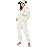 Peanuts Snoopy One Piece Pajamas for Women, Teens, Fleece Jumpsuit, Sleepwear, Loungewear, Cozy PJs, Gifts for Women