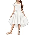Arshiner Girls Summer Dress Off Shoulder Flutter Sleeve Midi Swing Cassual Formal Dresses with Pocket