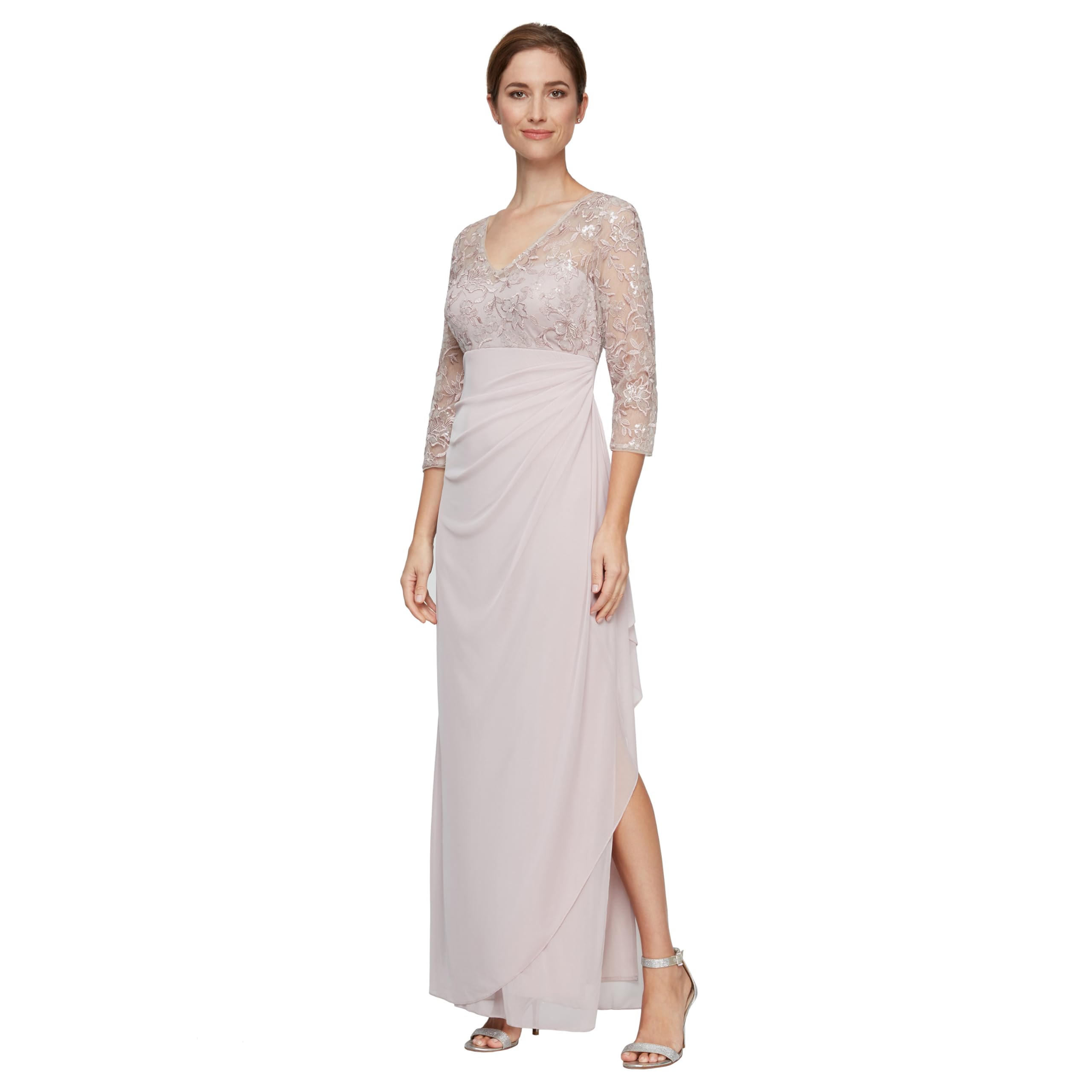 Photo 1 of Alex Evenings womens Long Lace Top Empire Waist Special Occasion Dress, Faded Rose, 6 Petite US
