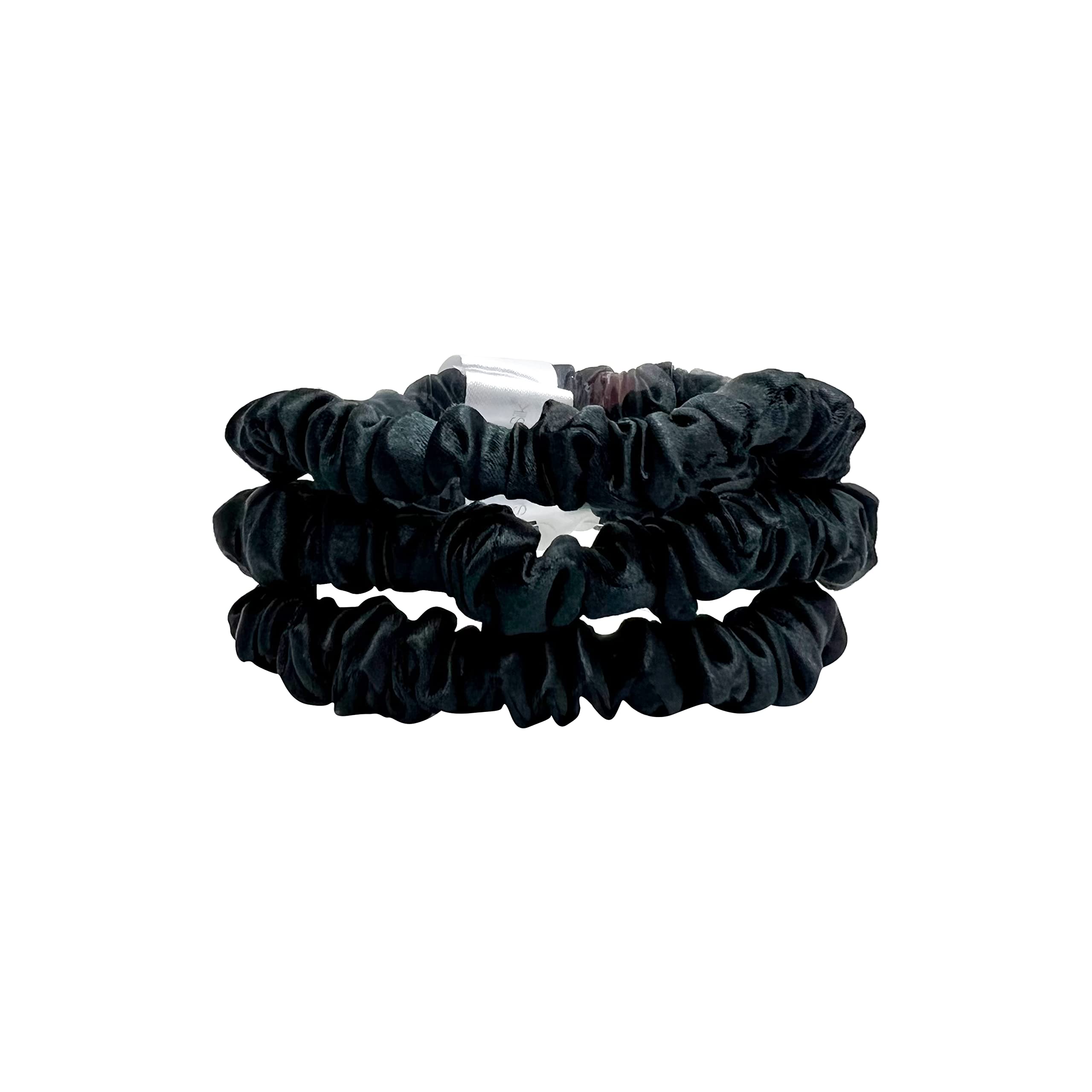 Jasmine Silk Pure Silk Charmeuse Scrunchie - Scrunchies For Hair (3 pack Skinny Black)