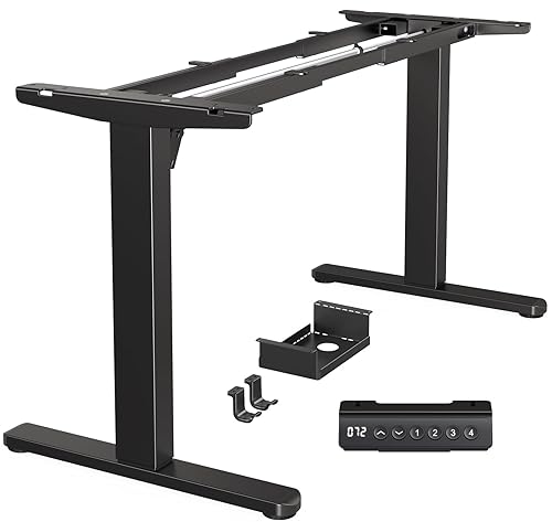 Marsail Electric Height-Adjustable Standing Desk Frame with Brushless Motor, 100kg Load Capacity Standing Desk Legs for Home & Office, Black Sit Stand Desk Frame