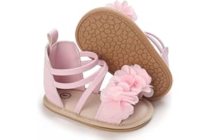 Timatego Infant Baby Girls Summer Sandals Anti-Slip Soft Sole with Flower Toddler First Walkers Crib Dress Shoes