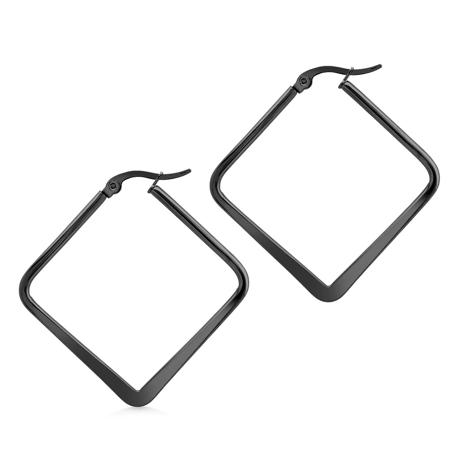 555Jewelry Stainless Steel Geometric Shaped Large Statement Square Hoop Earrings for Women, Dangle Drop Geometric Hoop Earrings, Classic Trendy Simple Earrings for Women, Black