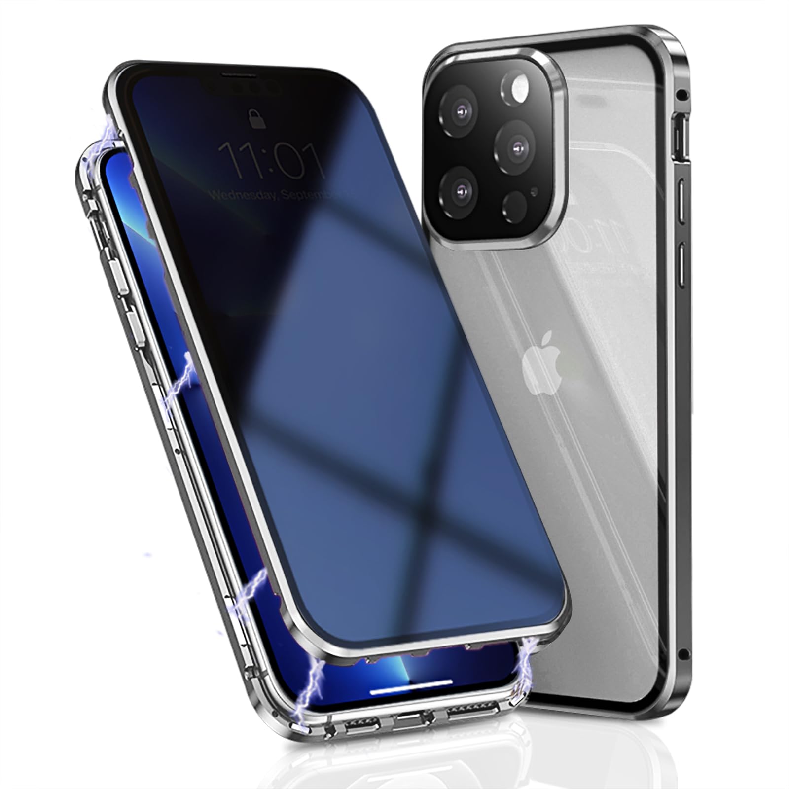 OMGZONE Privacy Case for iPhone 16 Pro Max Magnetic Cover,Screen Protector built-in Anti-peep Tempered Glass Full Cover with Camera Protector,360 Degree Metal Bumper Case for iPhone 16 Pro Max,Gray