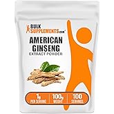 BulkSupplements.com American Ginseng Extract Powder - Ginseng Supplement, Herbal Supplements - Gluten Free, 1g per Serving, 100g (3.5 oz) (Pack of 1)