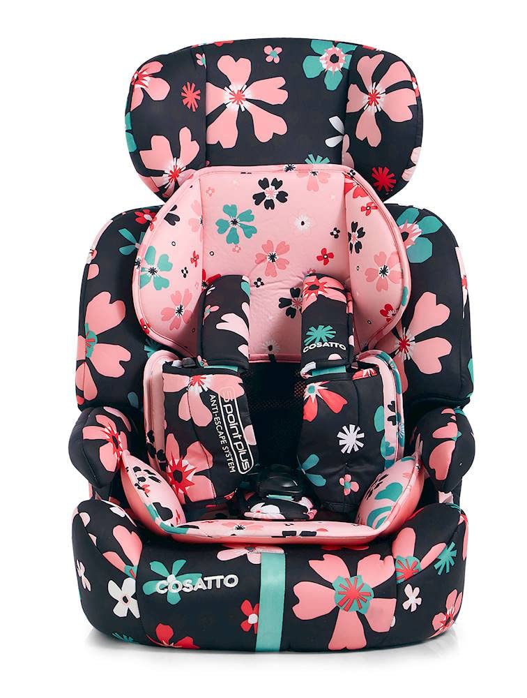 Cosatto Zoomi Toddler Car Seat & Booster Seat | 9 Months-12 Years | 5 Point Anti-Escape Harness, Adjustable Headrest, Removable Washable Covers - Forward Facing for Group 123 (Paper Petals)