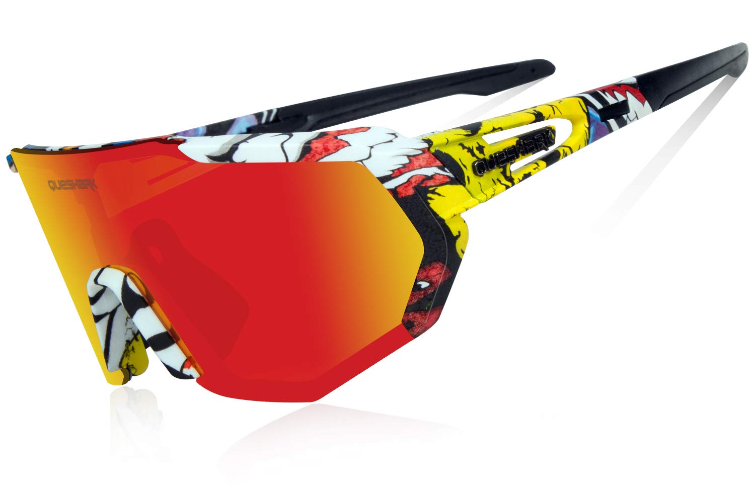 Queshark Cycling Glasses Polarized Sports Sunglasses for Men Women with 5 Interchangeable Lens, Anti-UV400 for Driving Fishing Glof Baseball Running Hiking