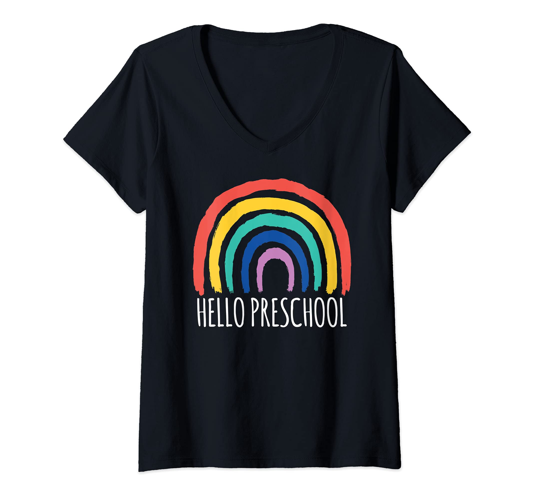 Womens HELLO PRESCHOOL Goodbye School Teacher Pre-K Student Kids V-Neck T-Shirt