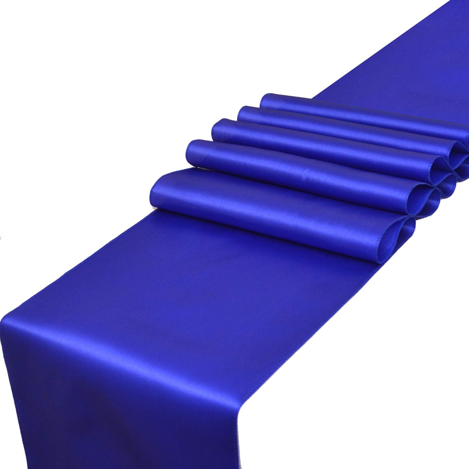 Pack of 10 Satin Table Runners 12 x 108 inch for Wedding Banquet Decoration, Bright Silk and Smooth Fabric Party Table Runner - Royal Blue