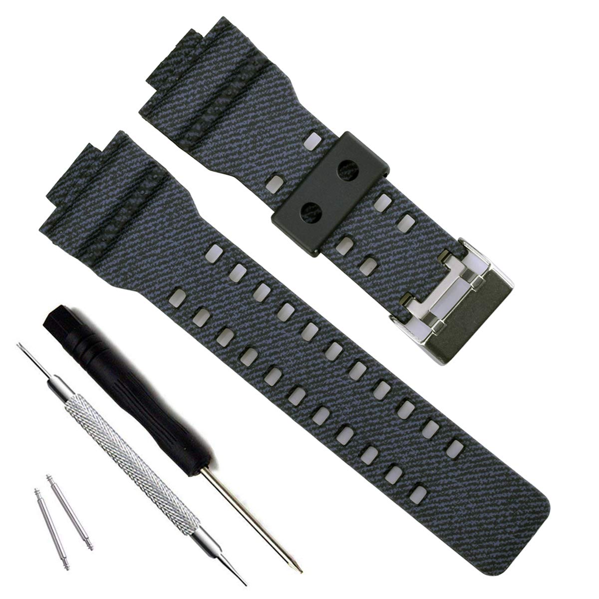 My Time OliBoPo Natural Resin Replacement Watch Band Strap for Casio Mens G-Shock GD120/GA-100/GA-110/GA-100C (Cross Pattern-Black)