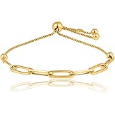 MAX + STONE 925 Sterling Silver Paperclip Bracelet for Women with Bolo Clasp | Silver or Gold Plated Hypoallergenic Silver Chain Bracelet with 7.5-9.5 inch Adjustable Chain