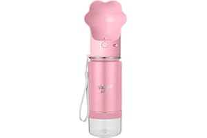 Waggle Bottle Stainless Steel Dog Travel Water Bottle, Vacuum Insulated Portable Dog Water Dispenser, Drink Cup and Snack Container On The Go, Outdoor Walking, Hiking, Travel (Pink)