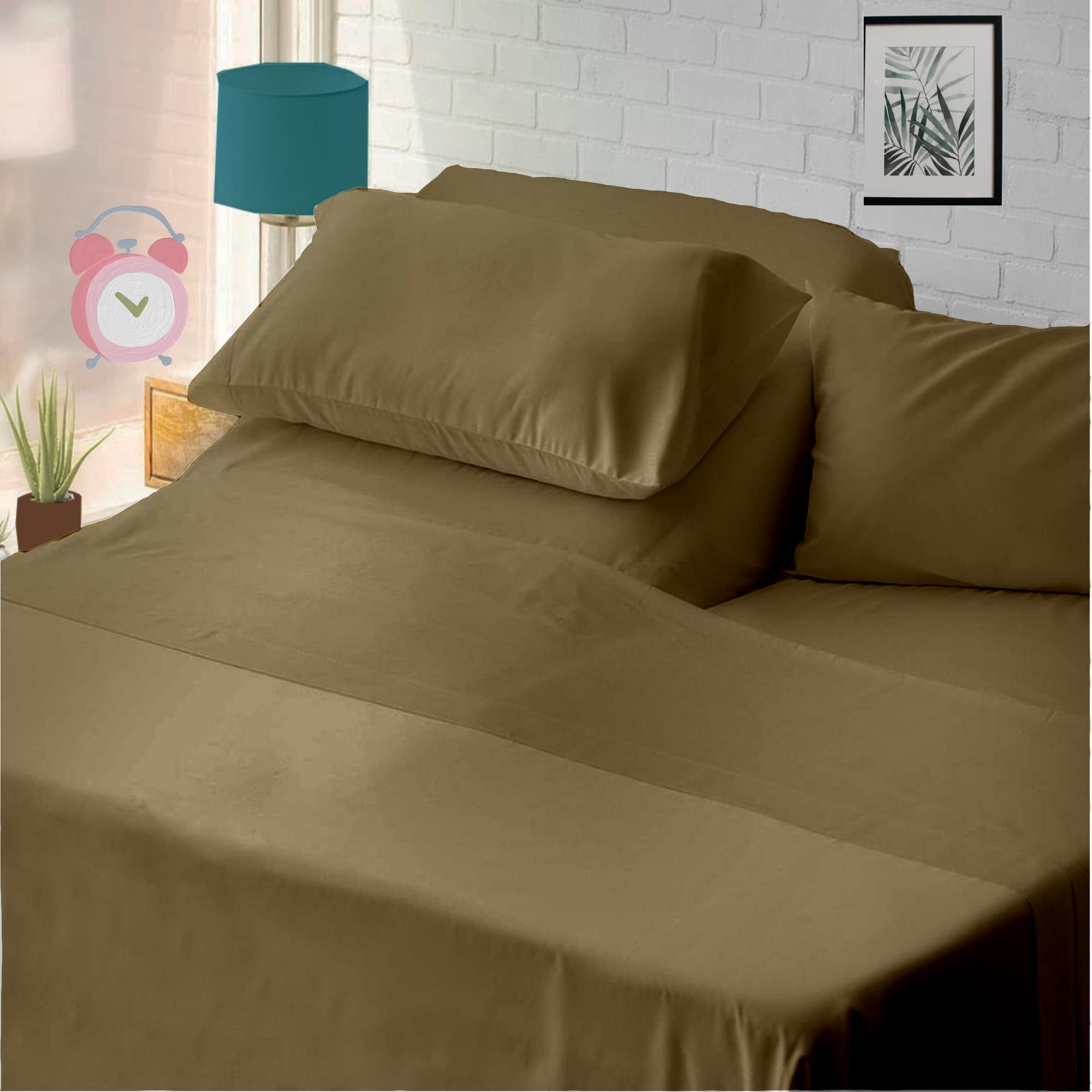 Parure De Draps King Size 100% Coton égyptien 1000 Fils - Rayures Chocolat