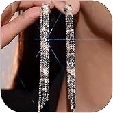 Silver Prom Earrings Jewelry Sparkly Rhinestone Earrings for Women Long Tassel Bling Crystal Chandelier Earring Prom Dress Outfit Accessories Wedding Guest Dresses for Women