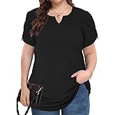 CARROTMOB Women Plus Size Tops Dressy Casual Blouses Short Sleeve V Neck Petal Loose Flowy Tops for Casual T-Shirts