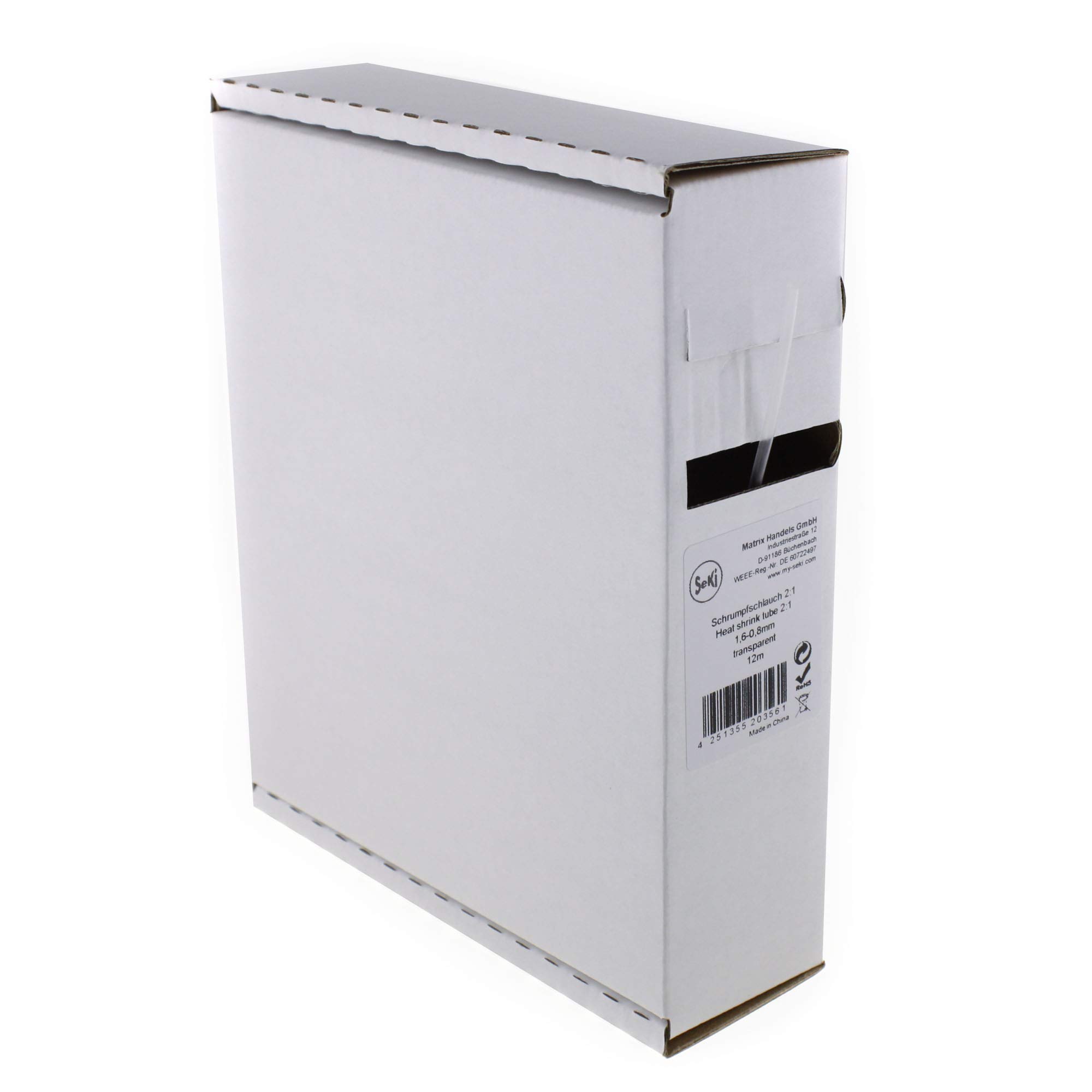 Shrink Tubing Transparent 2:1 1.6-0.8 mm 12 Metres Dispenser Box