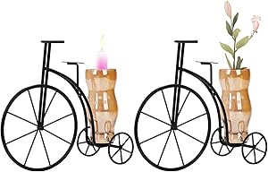 Luckin Tian Geometric Iron with Glass Taper Candle Holder for Wedding Vintage Shelf Coffee Table Centerpiece Dining Living Room Modern Decor Candlestick Holder Gift for Home Mantle Fireplace Set of 2