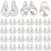 Beebeecraft 1 Box 300Pcs Bead Tips Knot Covers 925 Sterling Silver Plated 304 Stainless Steel Calotte Clamshell Open Crimp Beads for Jewelry Making Findings