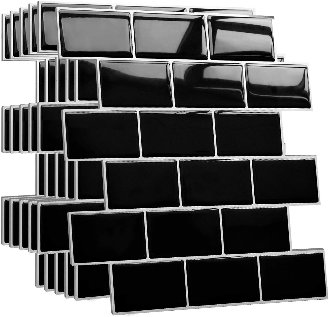 Yoillione Upgrade Thicker Peel and Stick Wall Tiles Backsplash for Kitchen and Bathroom, Metro Subway Tiles Self Adhesive Tile Stickers 3D Stick on Splashback Black, 10 Sheets
