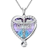 JKR Valentines Day Gifts for Nurses Sterling Silver Caduceus Nurse Necklace Doctor Nursing Themed Pendant with Birthstone RN Medical Jewelry Nurse Week Gifts for Women Mom Wife Student Birthday Graduation