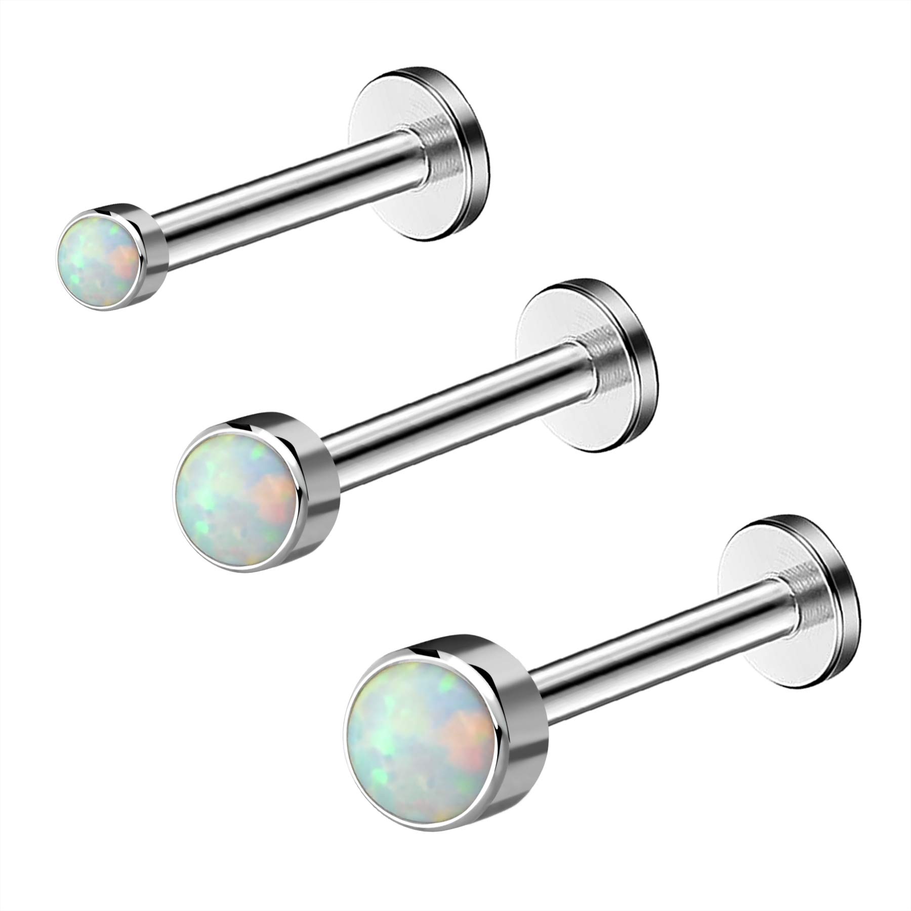 Melighting Labret Bars Grade 23 Solid Titanium Internally Thread Lip Studs 16G Opal Clear CZ Lip Ring Labret Piercing Jewellery Tragus Helix Earrings Opal 3PCS