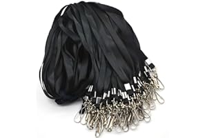 Beebel Black Lanyard Bulk Lanyards for Id Badges Flat Lanyard with Badge Clip Swivel Hook 50 Pack