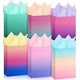 Pajean 24 Pack Ombre Gift Bags with Tissues Paper Gradient Paper Gift Bag with Handles Rainbow Party Favor Bags Kraft Goodies Treat Bag for Birthday Baby Shower Wedding Party Favors Supplies