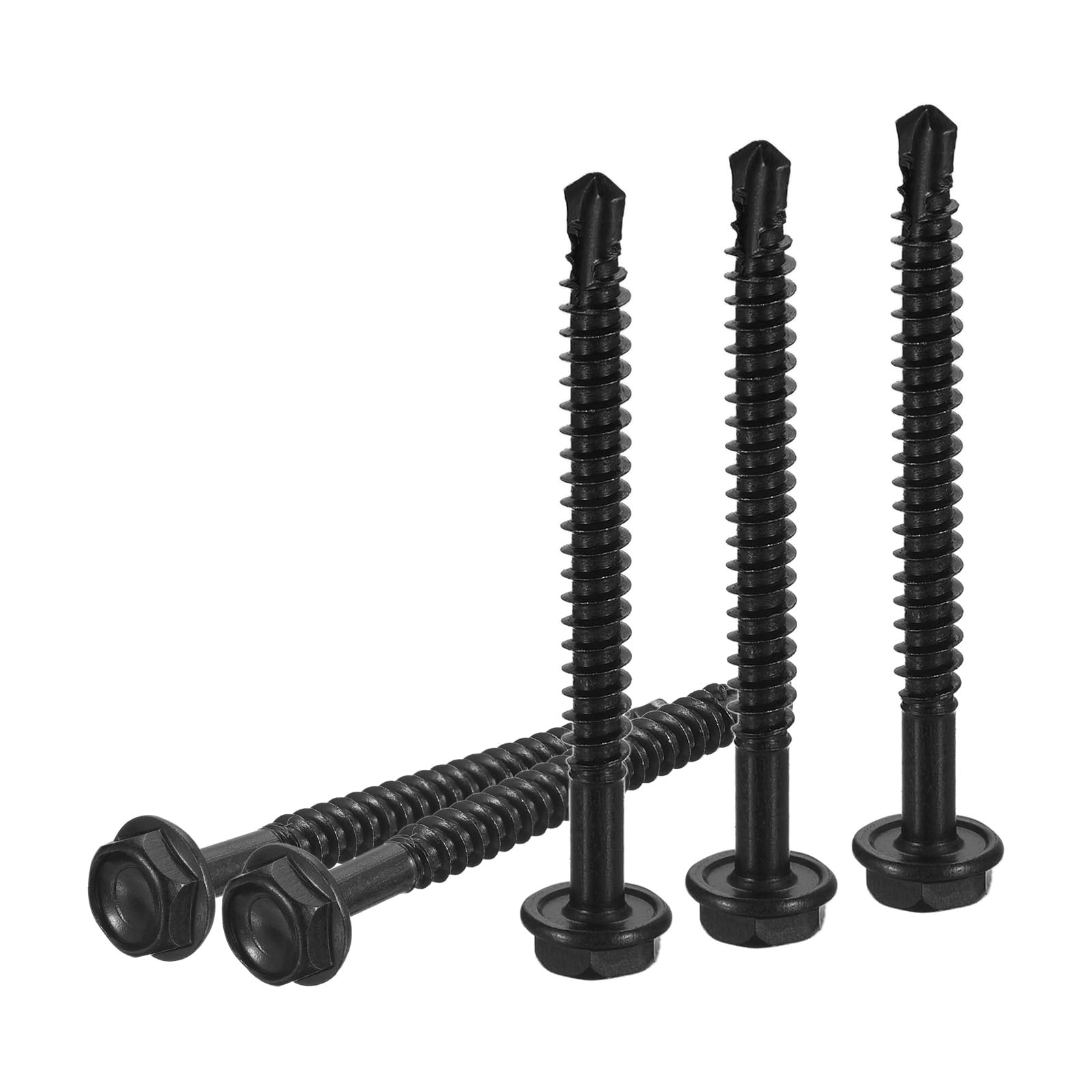 DTGN #10x2" Hex Washer Head Self Drilling Screws - 50Pack - Good for Machine - 410 Stainless Steel Black Oxide - Self Tapping Sheet Metal Screws