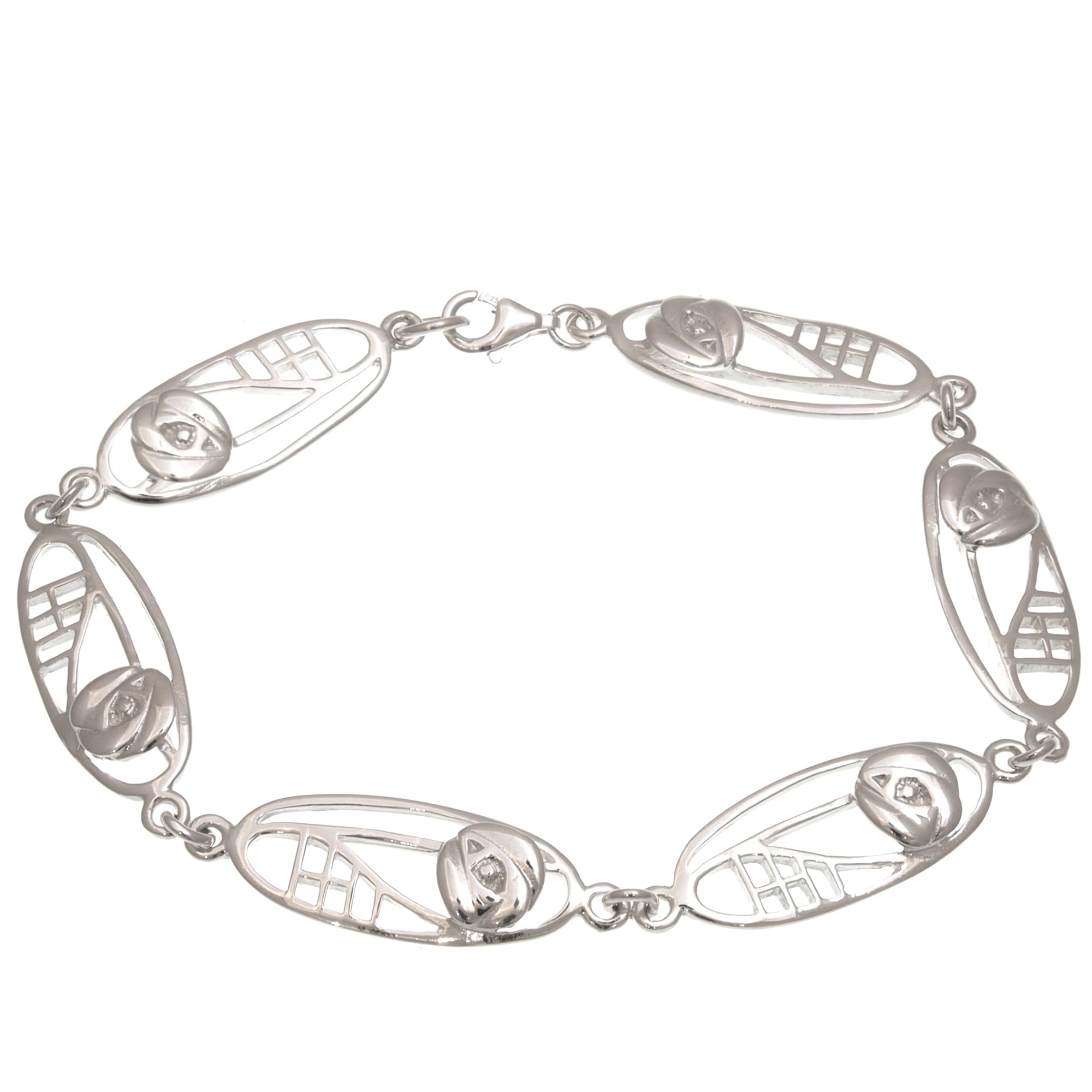 Alexander Castle 925 Sterling Silver Bracelet for Women Charles Rennie Mackintosh Jewellery with Jewellery Gift Box - 8 Inches