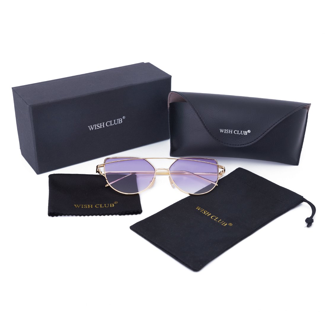 WISH CLUB Women Cat Eye Sunglasses Oversized Transparent Clear Fashion Lens Durable UV400 Glasses(Mixpurple)