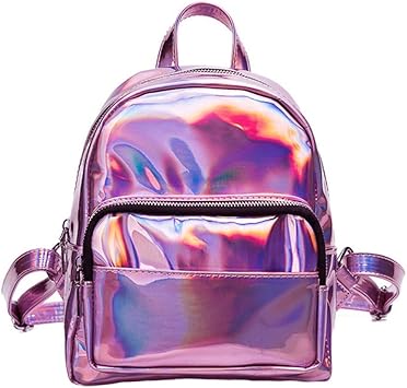 pink holographic mini backpack