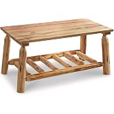 CASTLECREEK Log Coffee Table, Rustic Natural Weathered Look Wooden Rectangular Center Tables for Living Room
