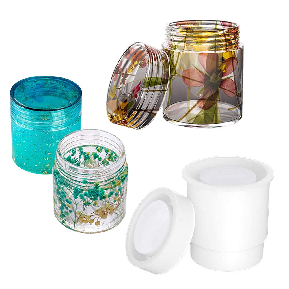 WonDerfulC 4 Piece Epoxy Resin Bottle Molds, Storage Boxes, Pen Holder Resin Silicone Molds, Sealed Bottles with Lids, for DIY Jewelry Resin Craft (Cylindrical Bottle)