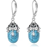 URONE Turquoise Teardrop Earrings 925 Sterling Silver Vintage Filigree Leverback Dangle Earrings Turquoise Jewelry Gifts for Women