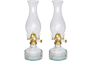 SYOENK 2 Pieces Chamber Oil Lamps for Indoor Use, Large Glass Clear Kerosene Lamp Home Rustic Decorative Color Hurricane Lamp Oil Lantern Vintage Oil Lamp for Tabletop Decor Lighting