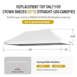 CROWN SHADES 10x20 Canopy Replacement Top - Only