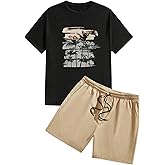 BEAUDRM Men's Plus Size 2 Piece Outfits Tropical Print Short Sleeve T-Shirt and Drawstring Shorts Tracksuits