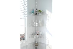 DAKEPOLE Shower Caddy Corner Tension Pole,Stainless Steel Adjustable Floor to Ceiling Corner Shower Caddy Stand for Bath Inside Shower Organizer Storage with Tension Pole,Rust-Resistant, 54 to 125 Inch