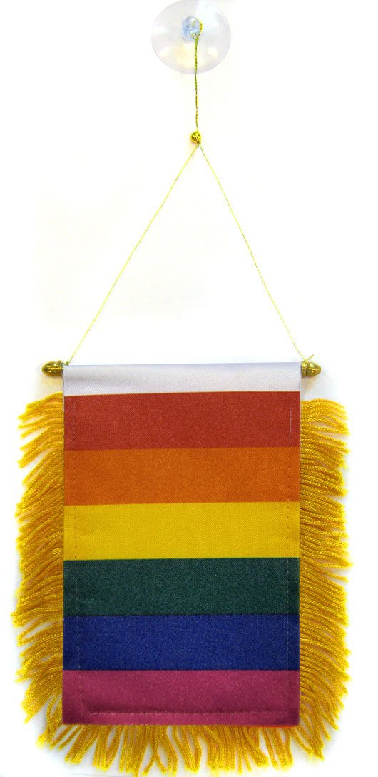 AZ FLAG - Rainbow Mini Banner - 6'' x 4'' - 100% Polyester Gay pride Small Pennant for Car - Double-sided Flag with Suction Cup Hanger