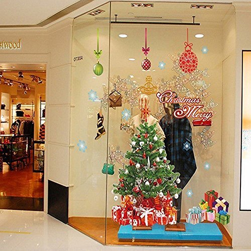 LAPOND Christmas Wall Decals Window Stickers Santa Claus Removable Christmas Tree DIY Wall Window Door Mural Shop Decal Sticker for Holiday and Party(2 PCS)