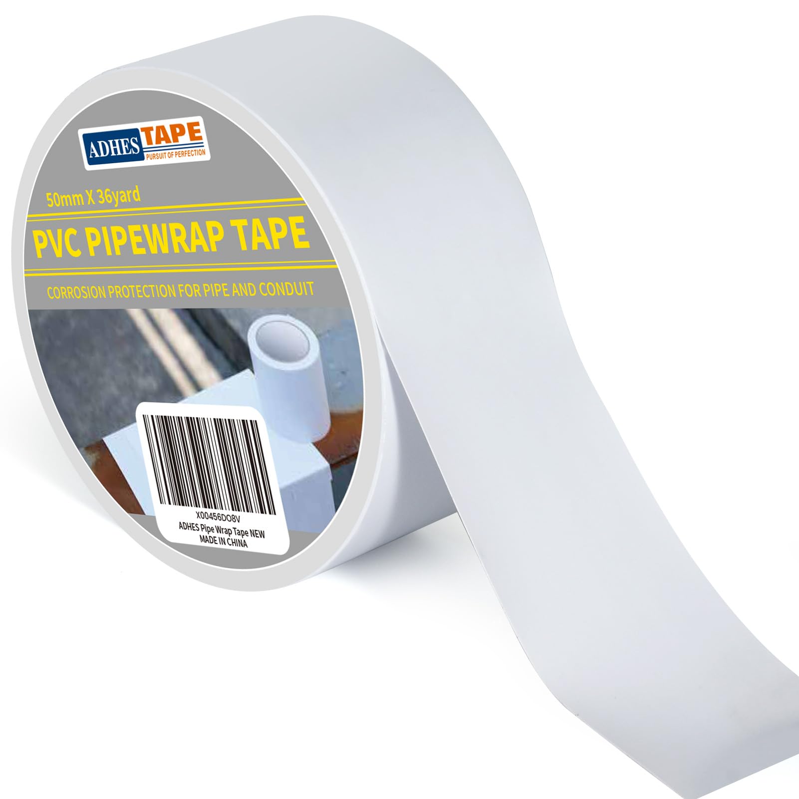 ADHES Corrosion Protection Pipe Tape, PVC Weatherproof Pipe Wrap Tape for Drain Pipe, Metal & Electrical Piping, Underground Pipe, 2 Inch X 36 Yds, White