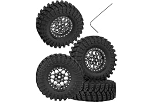 BRCatWPark RC 1.3 Beadlock Wheels and Tires for 1/18 TRX4M 1/24 SCX24 FCX24 RC Crawler Car,4pcs RC 1.3 in Brass Rims & Aluminum Beadlock Wheels Rims and Tires,Black