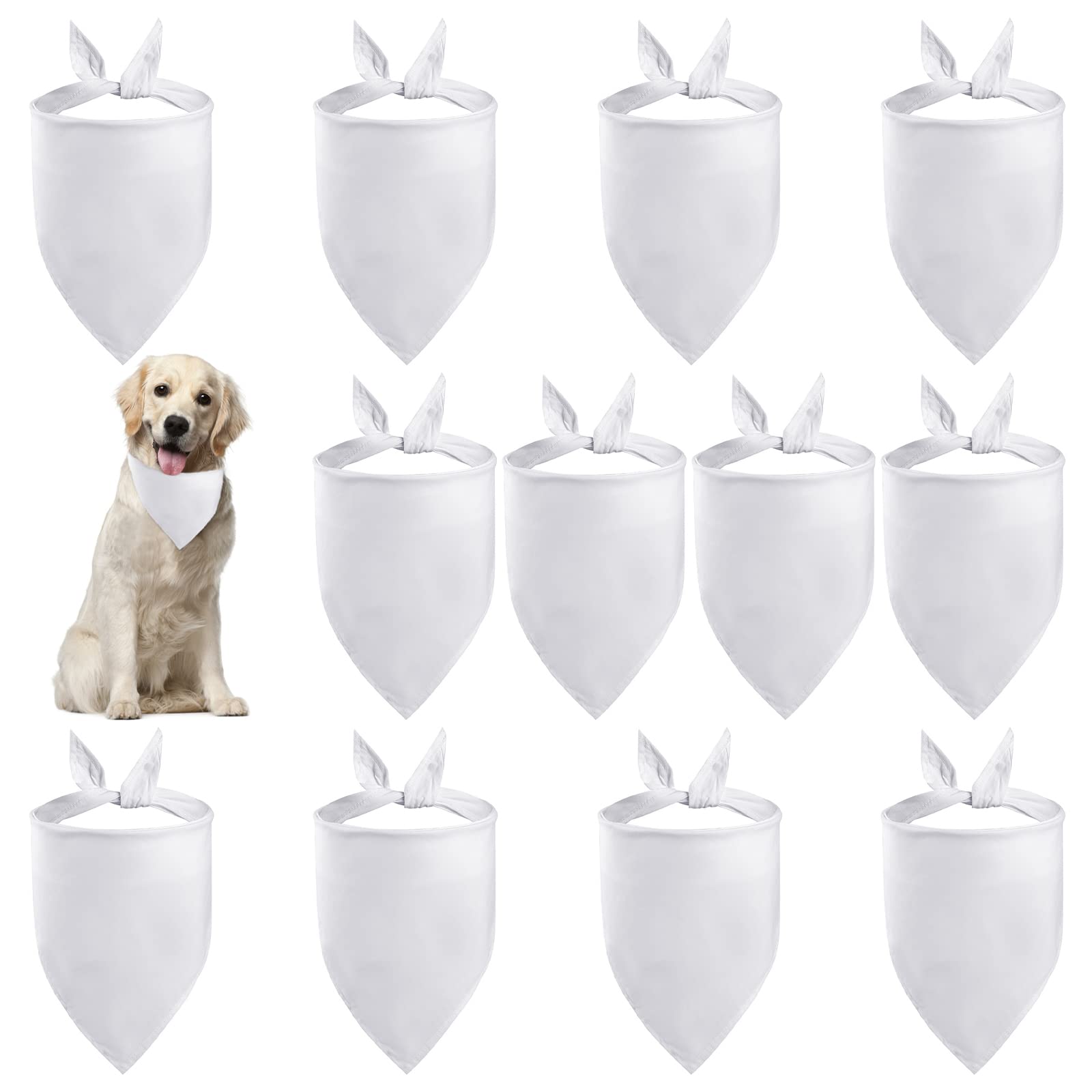 HACRAHO Blank Dog Bandana, 12 PCS Solid Dogs Bibs Polyester Dog Square Scarf Blank DIY Cats Bandanas for Small Middle and Large Dog and Cats, White