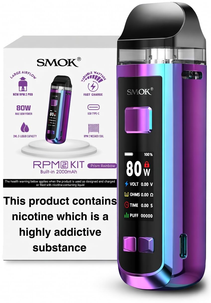 SMOK RPM 2 Vape Kit [Prism Rainbow] - Rechargeable, Powerful, Versatile, Sleek Design, Advanced Features, Exceptional Performance, 2mL Capacity, E Cigarette, E Cig, Starter Kit, No Nicotine No Liquid