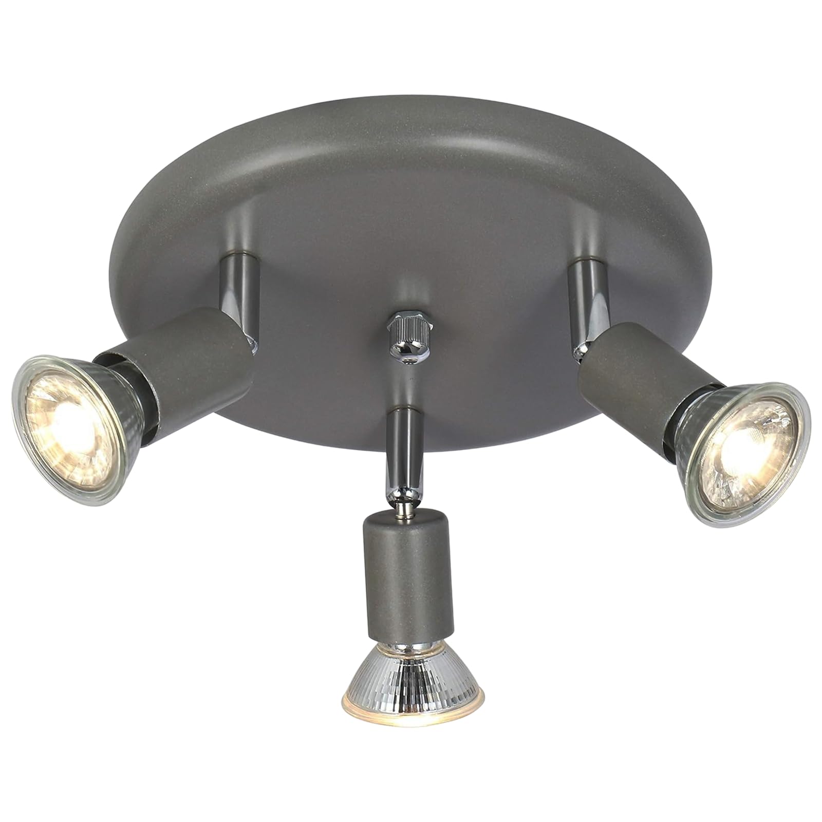 UKEW Adjustable 3 Way Ceiling Spotlight - 50W GU10 LED Ceiling Light for Modern Living Room, Bedroom - Chrome Flush Mount Indoor Spot Light - LED Compatible for Home Lighting Fixture - Grey