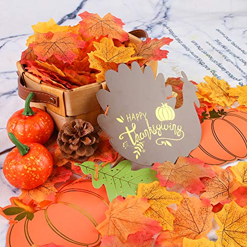 BigOtters Give Thanks Banner, 1PCS Give Thanks Garland for Thanksgiving Decor with Turkey Pumpkin Sign and 120PCS Maple Leaves for Fall Autumn Mantel Dinner Table Decor Party Supply Home Wall Hanging