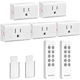 SURAIELEC Remote Control Outlet, Wireless Light Switch - 5 Outlets + 2 Remotes, 15 AMP, 100FT Range, No Interference, Remote 